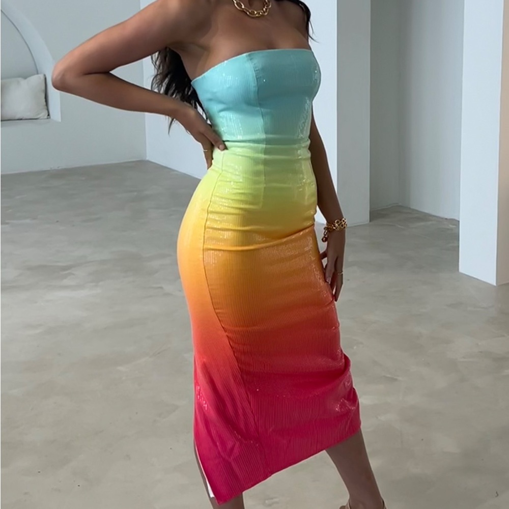 Runaway label sequined Strapless Gradient Dress